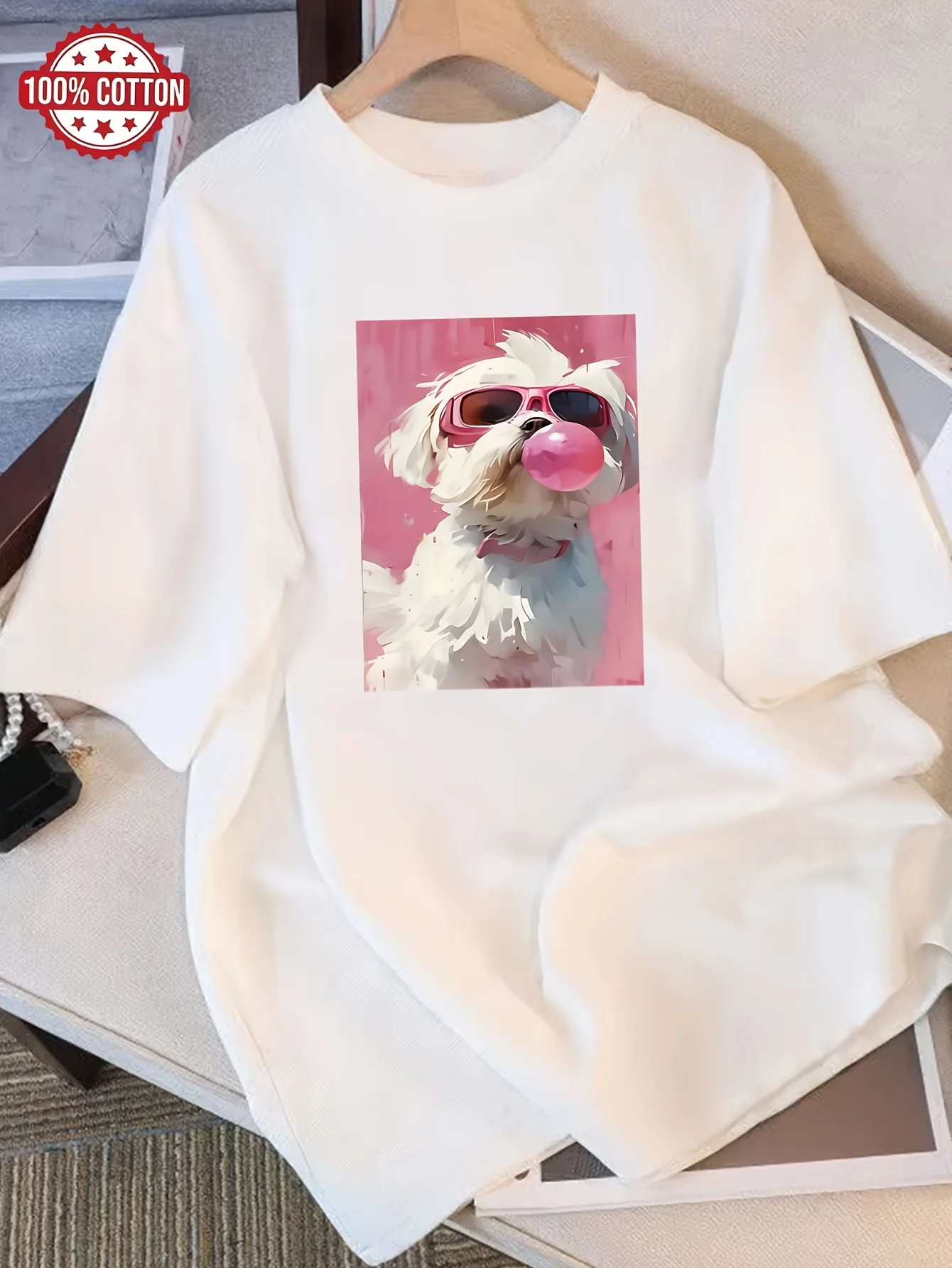Puppy Bubble Printed Children's T-shirt with Unique Design and Printed Summer New Loose Style Parent Child Top