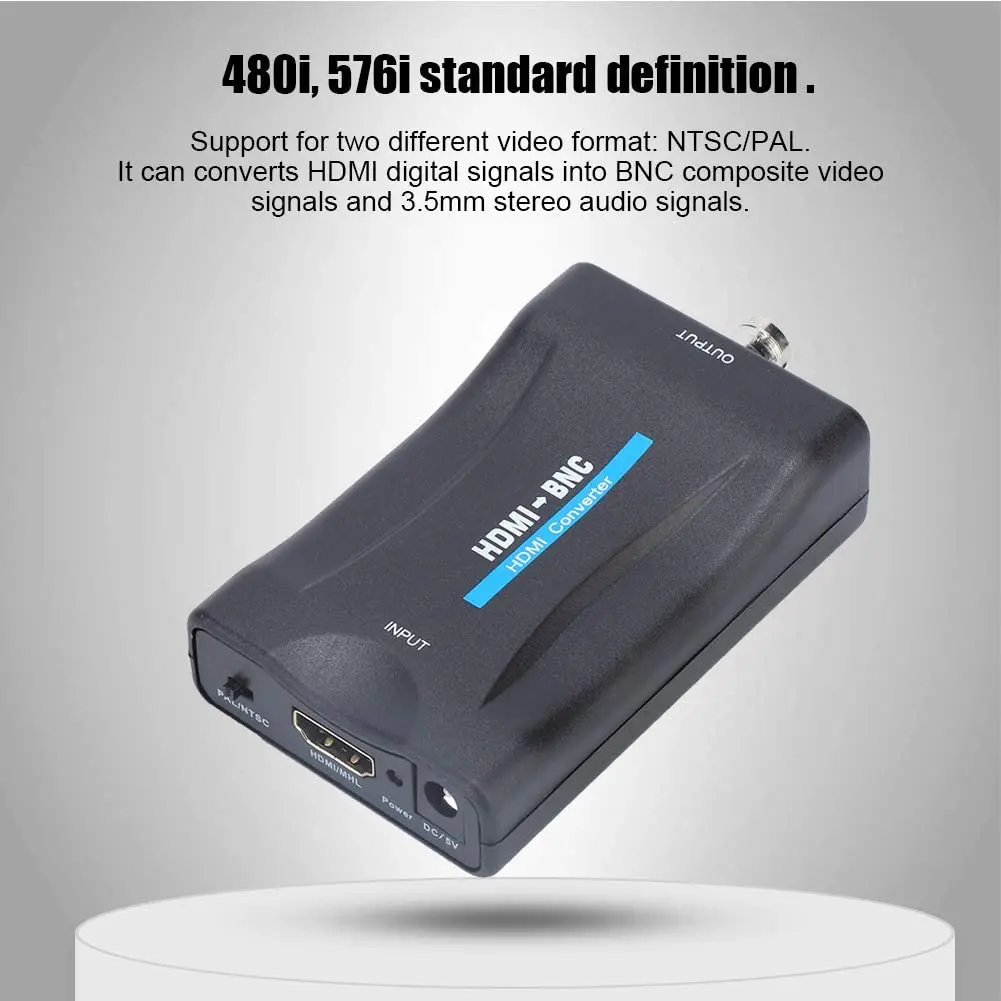 HDMI to BNC Converter Video Adapter - HDMI in Female BNC Coax Out Connector Composite Box with 3.5mm Audio Output for Full HD DV