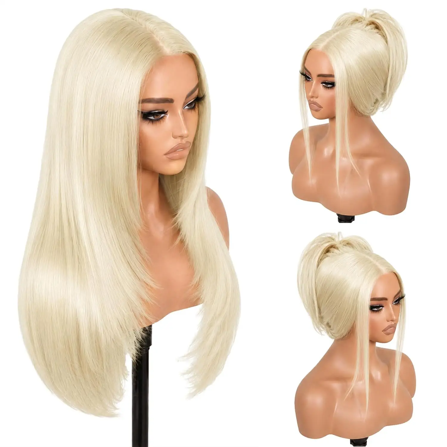 CUEKI  Light Pink Glueless Synthetic Lace Front Wig 26 Inch for Women Lace, Free Part,Straight Synthetic Fiber,Natural Hairline