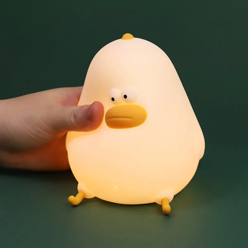 Warm Cute Cartoon Little Fat Chicken Night Light with USB Charging LED Patting Switch Girls/Kids Room As Gift Bedside Bar Cafe