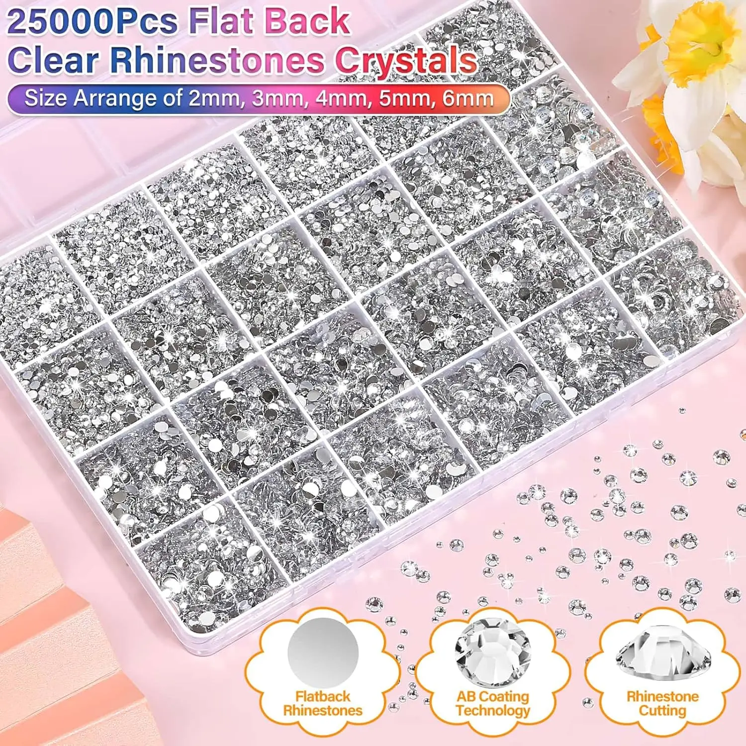 40000Pcs Resin Rhinestones with B7000 Glue for Bedazzling Crafting, Rainbow Crystals Flat Back Gems for DIY Graduation Cap - view 4