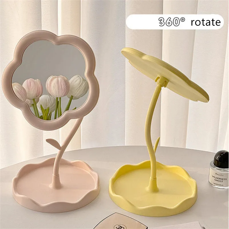 Mini miroir à fleurs Portable, 1 pièce, miroir de dortoir créatif pour chambre à coucher, décoration de maison, miroir rotatif, cadeau du nouvel an pour filles et femmes