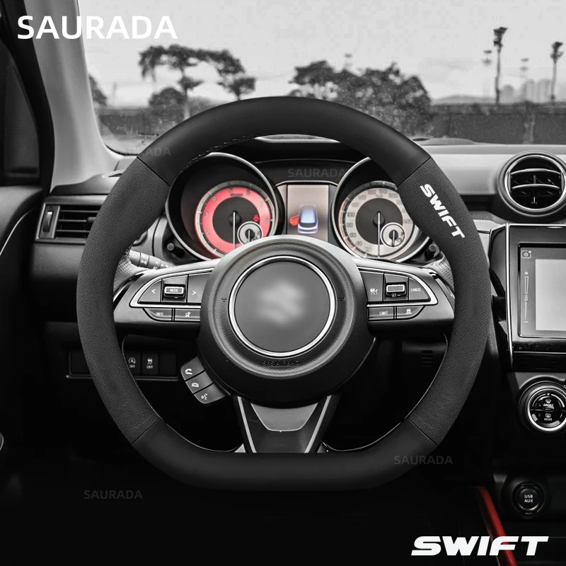 For Suzuki Swift 2017, 2014, 2020, 2024 Sport, Genuine Leather Car Steering Wheel Cover, D Shape, 38cm, Car Interior Accessories