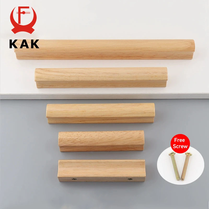 KAK Wooden Furniture Handle Rubberwood Drawer Knobs Kitchen Cabinets Handle Dresser Knobs Wardrobe Pull Door Hardaware