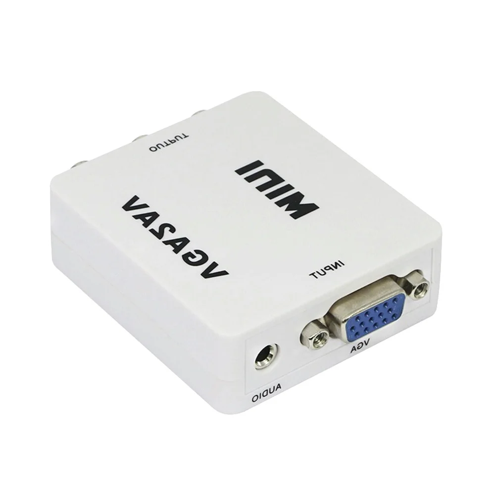 Convertitore composito Mini 1080p da VGA a Av da PC a adattatore Bianco Supporto ad alta risoluzione Convertitore composito 640x480 1920x1080