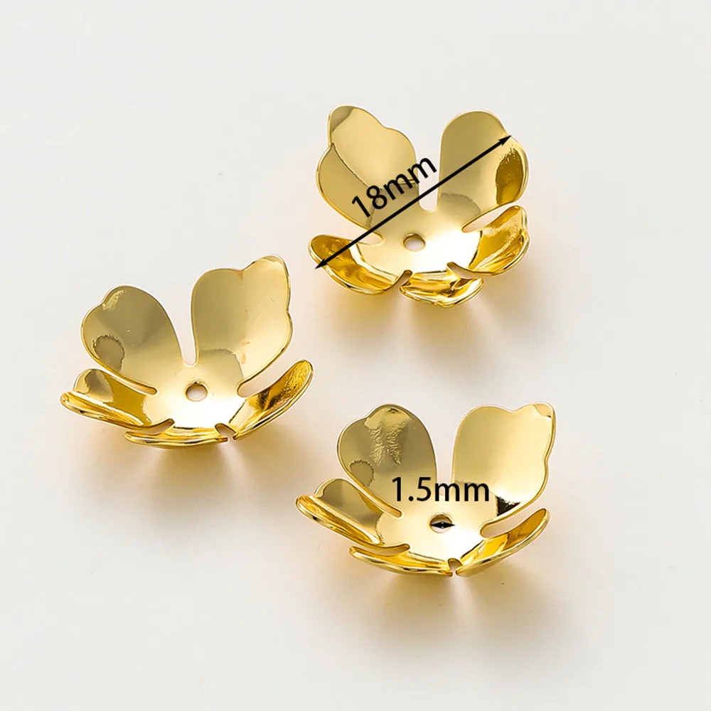 10Pcs 18mm 14K/18K Gold Color Plated Brass Five Petal Flower Cap Beads Caps for Bracelet Necklace Jewelry Making DIY Accessories