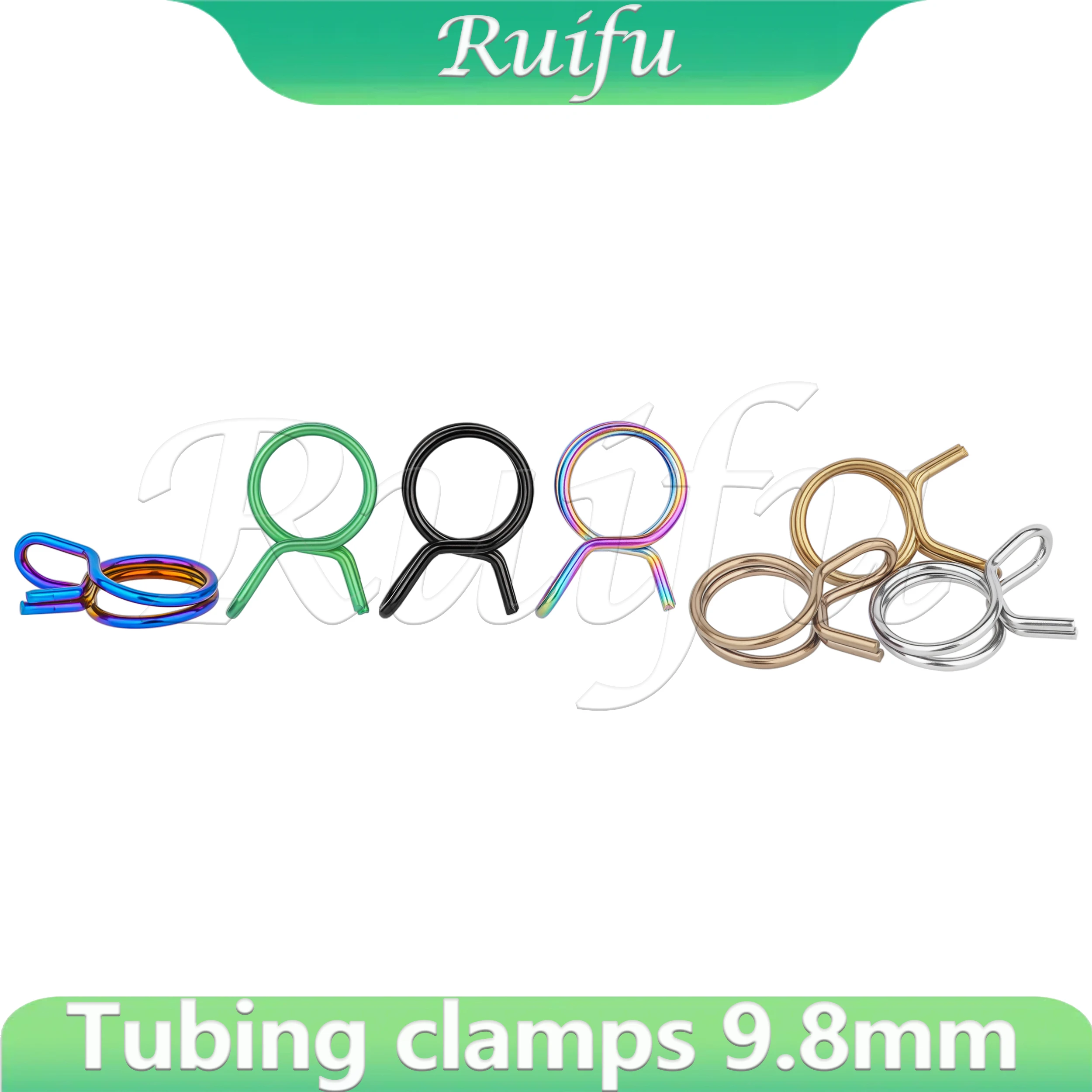 

Ruifu Titanium Fuel Line Hose Tubing Spring Clips Clamps Assortment Kit 9.8mm Double Wire Tube Spring Pipe Clips for Motorcycle