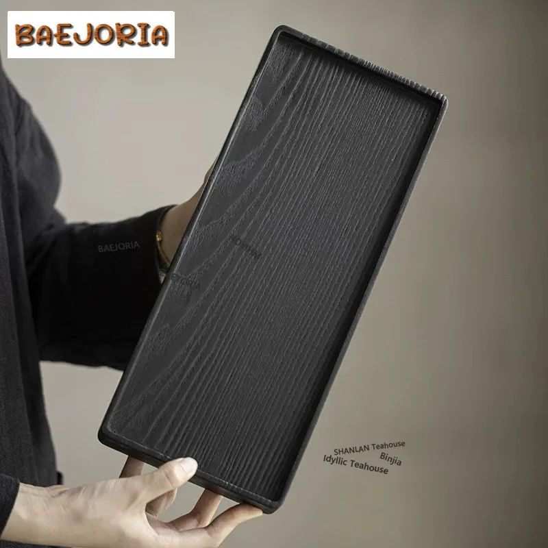 BAEJORIA White Wax Charcoal Solid Wood Square Serving Tea Tray Snack Plate Coffee Storage Board Teapot Base Dishes For Serving