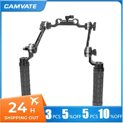 CAMVATE Adjustable ARRI Rosette Hand Grip Rubber-covered With Extension Arm & 15mm Railblock Rod Adapter For Camera Shoulder Rig