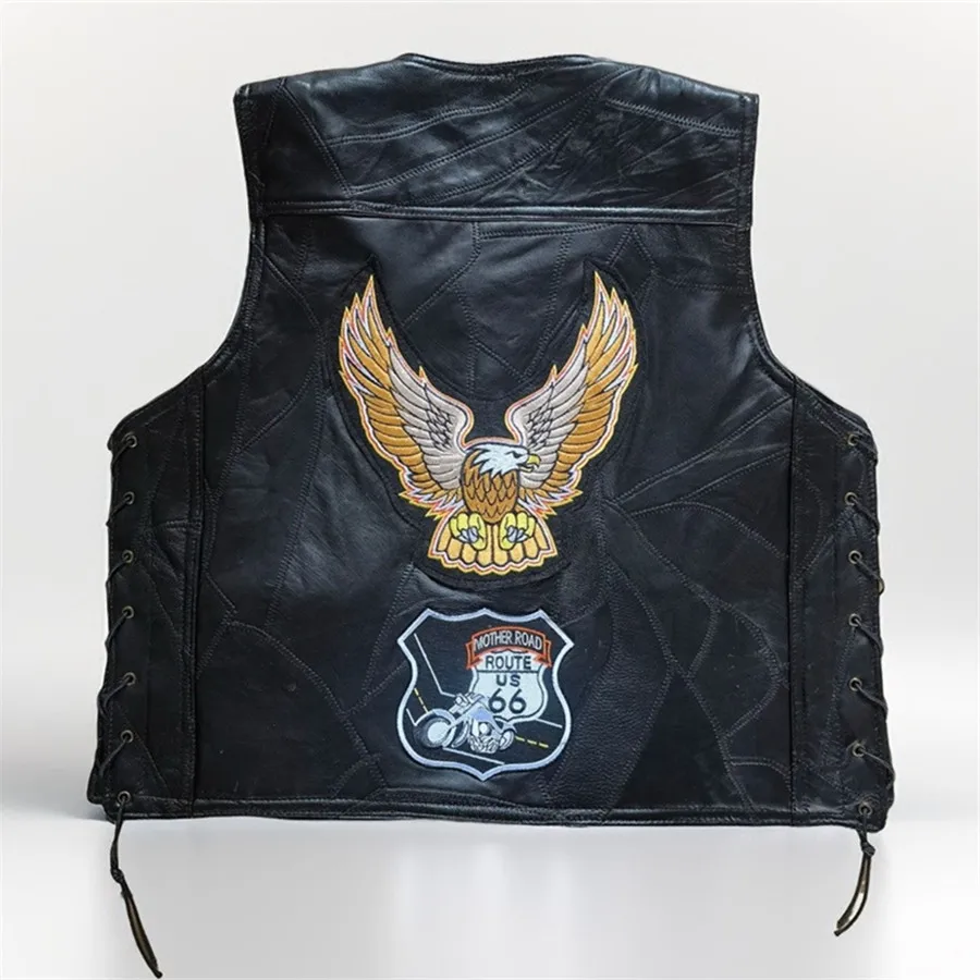 

Punk Eagle Embroidered Men Genuine Leather Vests Outdoor Sleeveless Jacket Motorcycle Riding Biker Waistcoat Men's Clothing
