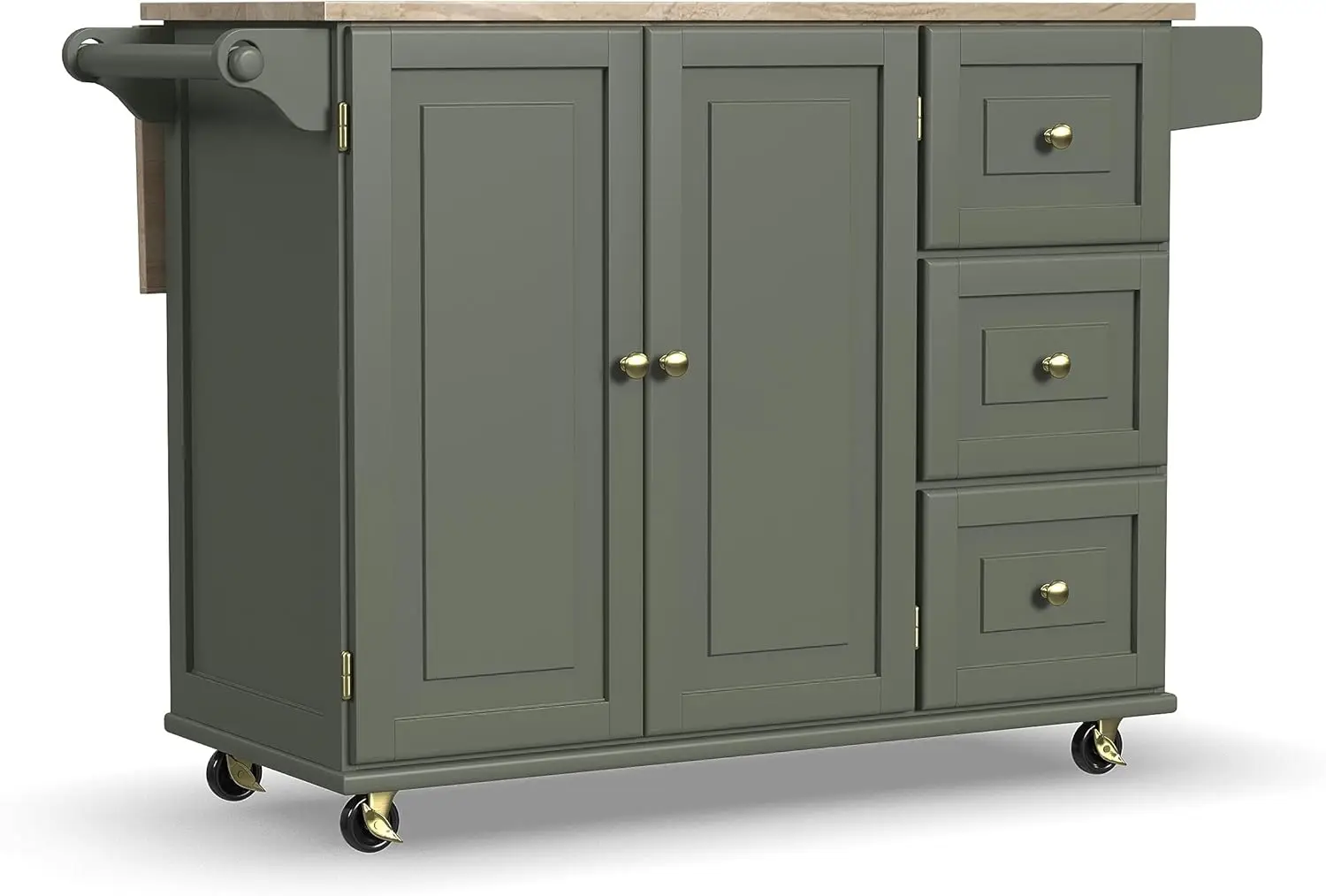 Mobile Kitchen Island Cart with Wood Top and Dropleaf Breakfast Bar, 18