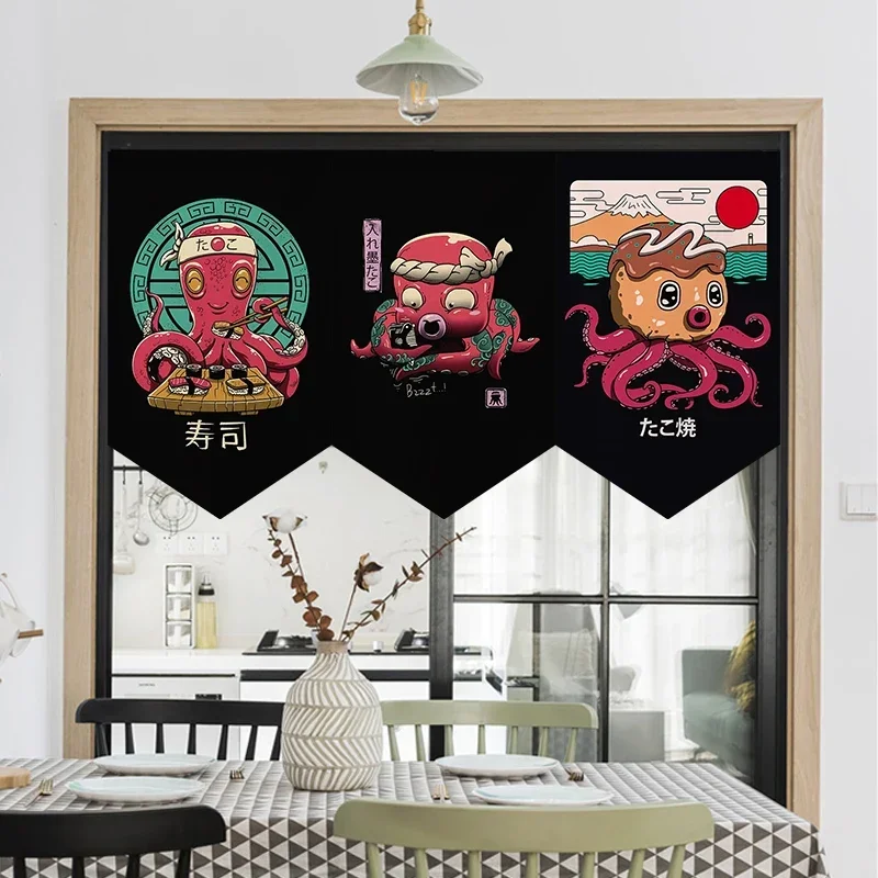 Japanese-style Ukiyoe Short Curtain Restaurant Cover Curtain Material Storefront Half Curtain Partition Customization Room Decor