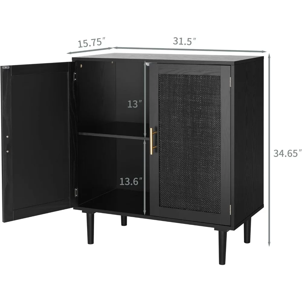 Kitchen Storage Cabinet with Black Painted Rattan Doors for Dining and Hallway Use