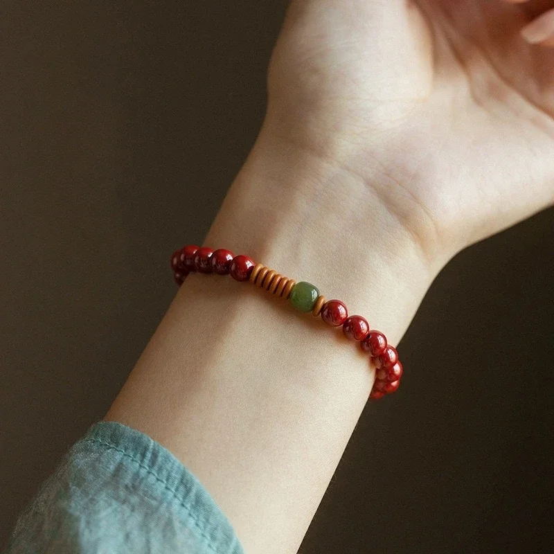 Natural cinnabar transfer bead bracelet men's and women's natal year jewelry