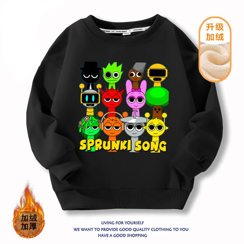 Sprunki Hoodie For Children Incredibox Hoodie Warm Sweatshirts Children\'s Winter Soft Clothing Cartoon Pure Cotton Thick Hoodie