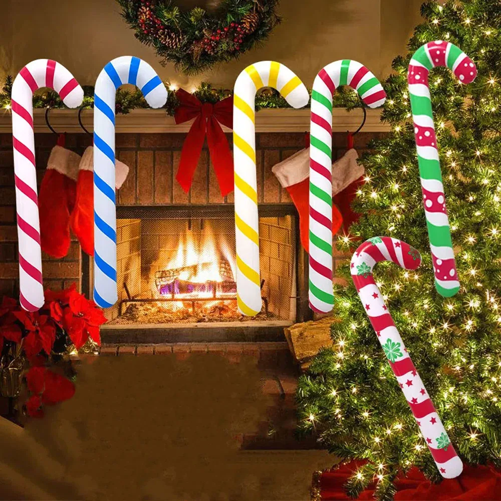 Inflatable Christmas Candy Cane Decor, Festive Yard Ornaments for Holiday Party, Indoor Outdoor Christmas Decoration
