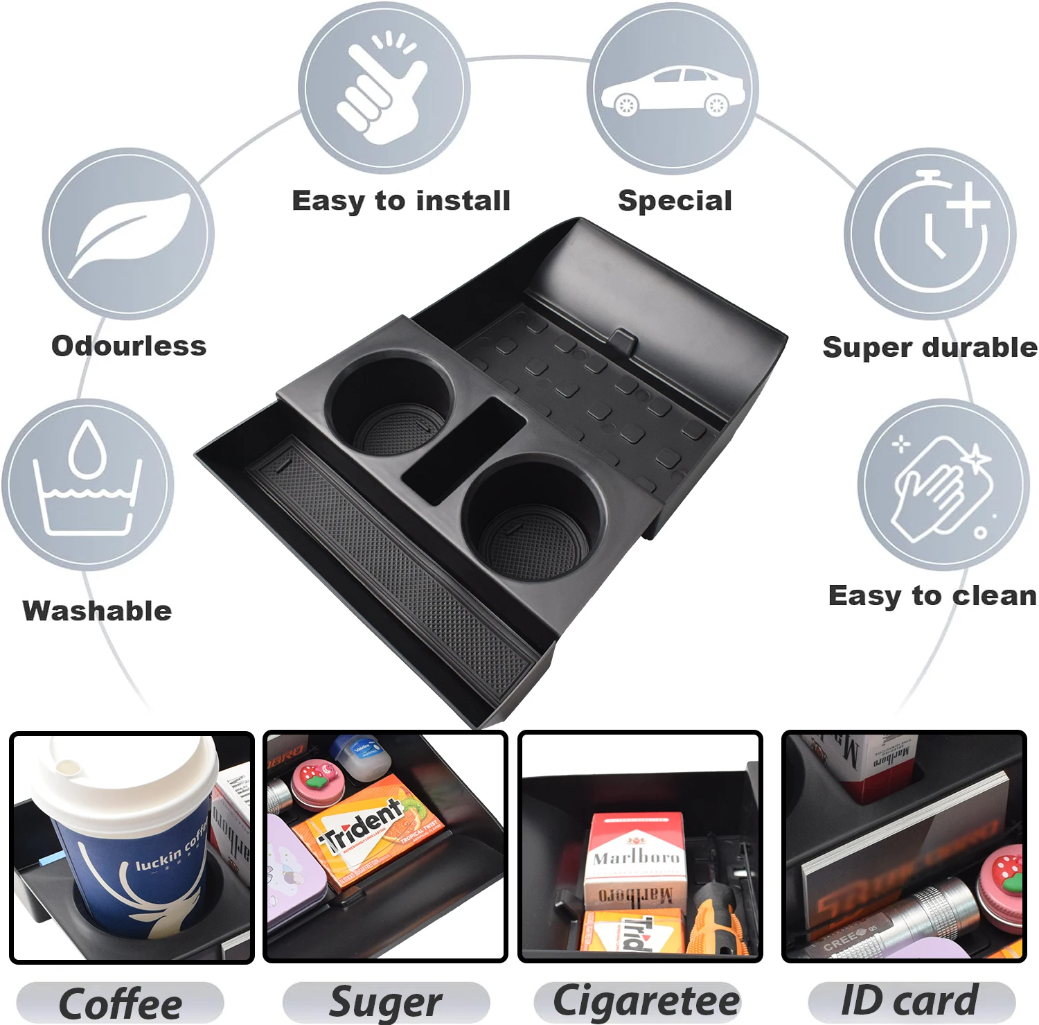 Center Console Cup Holder Lower Tray For 2024 Hyundai Santa Fe Armrest Lower Storage Box ABS Car Storage Organizer Accessories