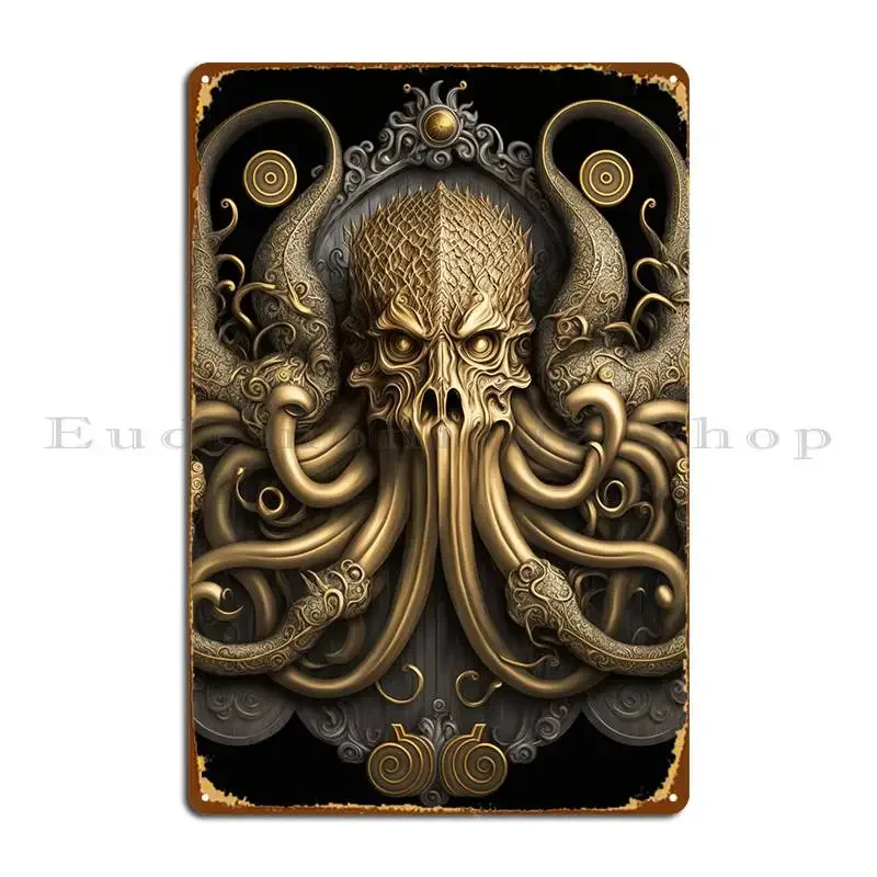 Kraken Golden Art Deco Metal Sign Plaques Club Vintage Cinema Create Tin Sign Poster