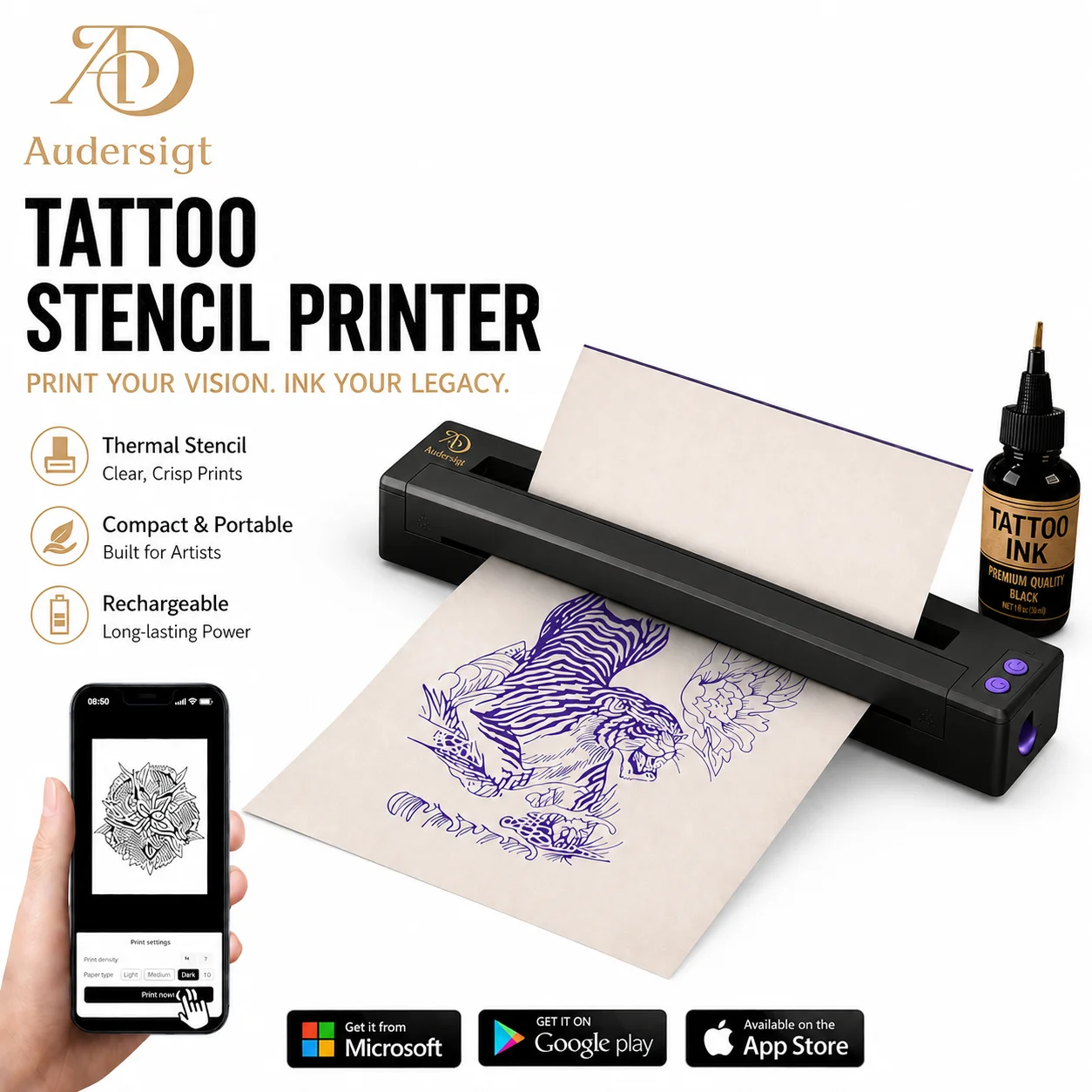 P19 Wireless Tattoo Transfer Printer Thermal Stencil Printer Bluetooth USB A4 Transfer Machine for Tattoo Artists Supplies