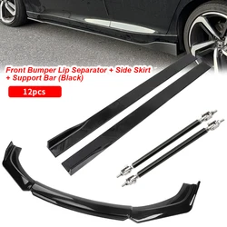 Universal Car Front Bumper Lip Kit Spoiler Splitter Diffuser & 2.2m Spoiler Side Skirts Extensions &Bumper Strut Rods Auto Parts