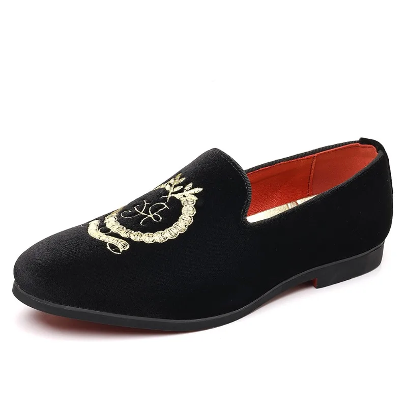 Luxury Designer Loafers Suede Leather Embroidery Casual Shoes Pointed Toe Dress Shoes Wedding Shoes for Men Moccasins Large Size