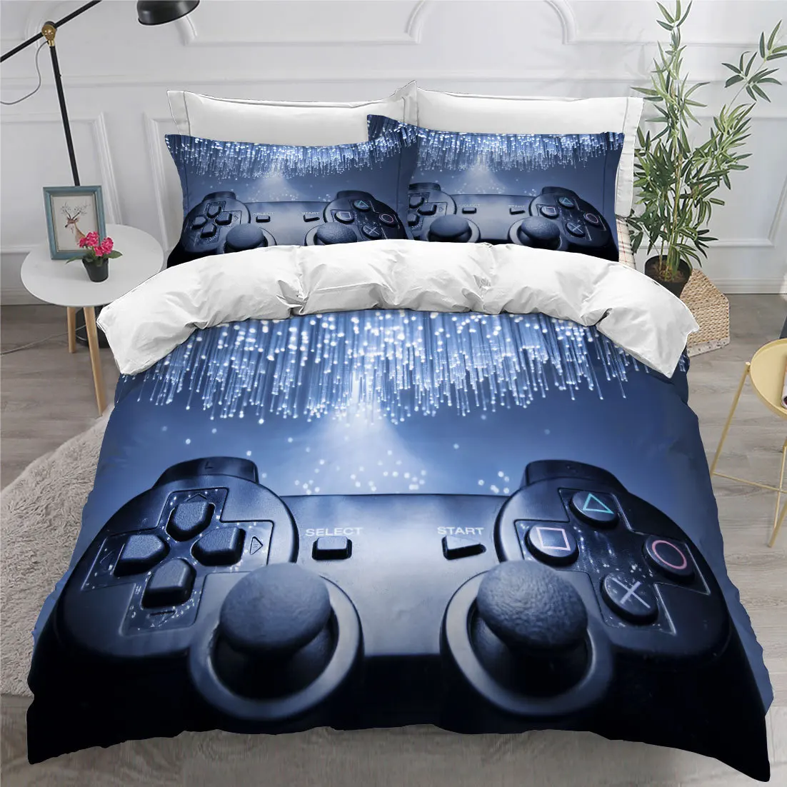 Gamer Duvet Cover Set for Boys Gaming Bedding Set for Teen Video Game Comforter Cover Playstation King Size 3pcs Quilt Cover