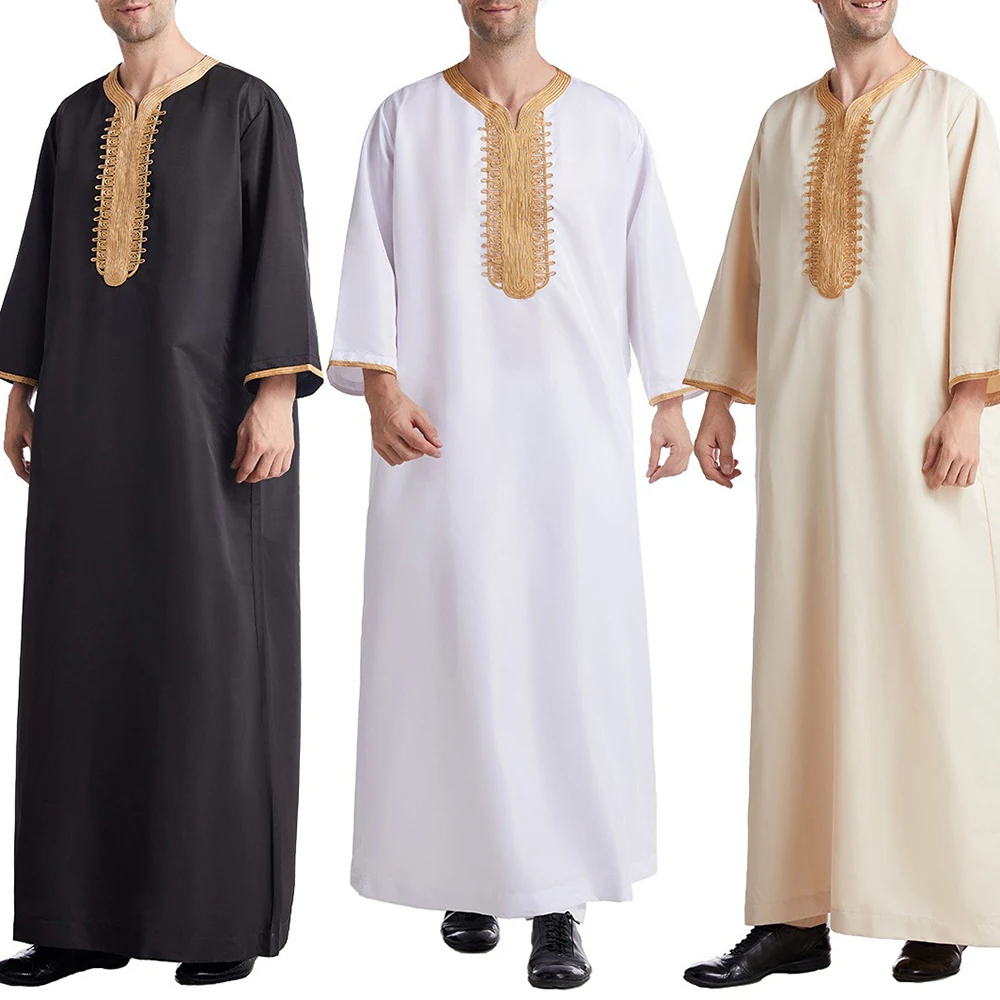 Muslim Clothing Fashion Men'S Arabic Pakistan Dubai Kaftan Abaya Robe Islamic Clothing Saudi Arabia Three Quarter Sleeve Dress