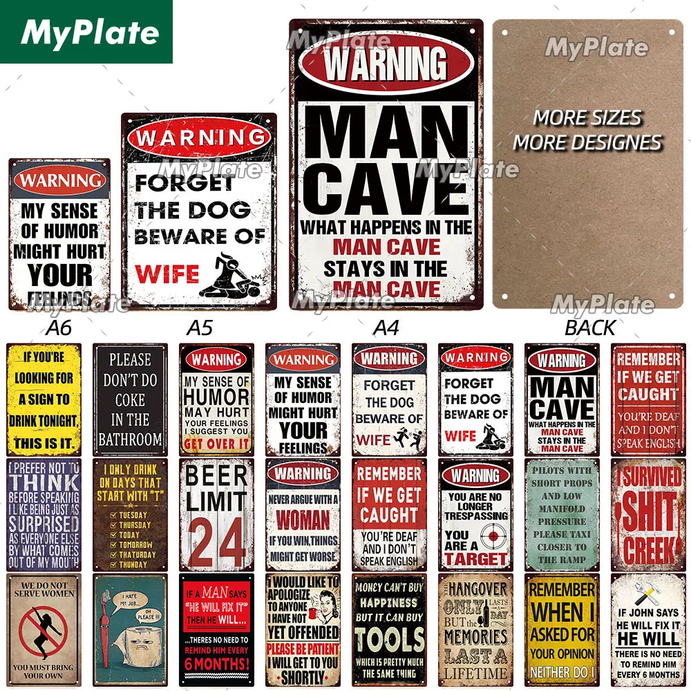 [MyPlate] Warning Man Cave Rules Wooden Sign Wood Plaque Plate Painting For Pub Bar Home Wall Decoration Poster Gift Custom Made