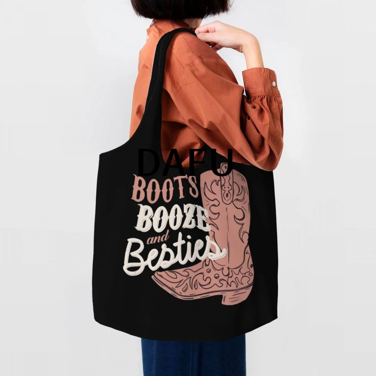 Boots, Booze, And Besties Large Capacity Canvas Tote Bag Single Shoulder Work Commute Bag For Women Eco-Friendly Shopping Bag