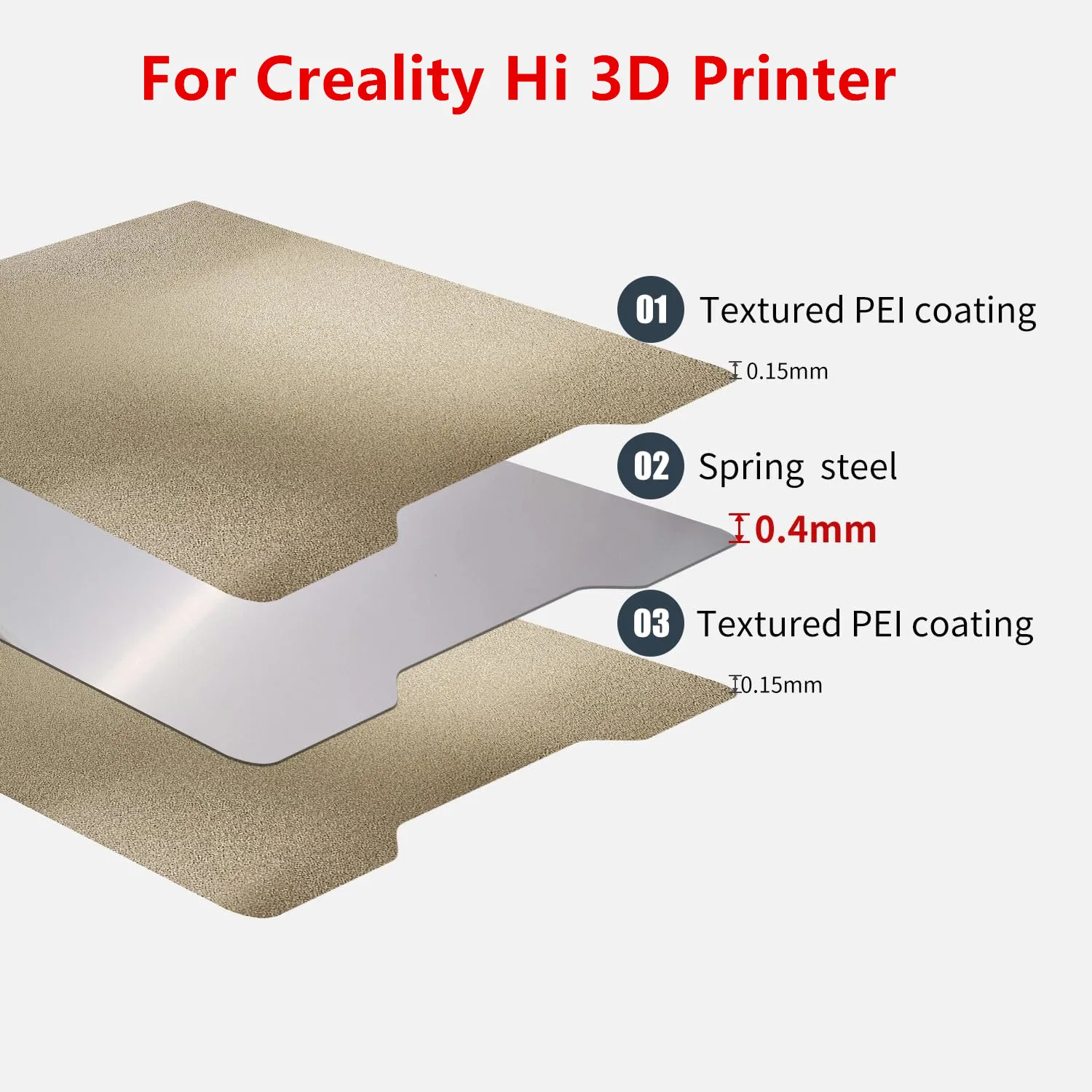 

Upgraded 265x280mm PEI Build Plate for Creality Hi Combo Double Sided Textured PEI Flexible Spring Steel Magnetic Print Bed