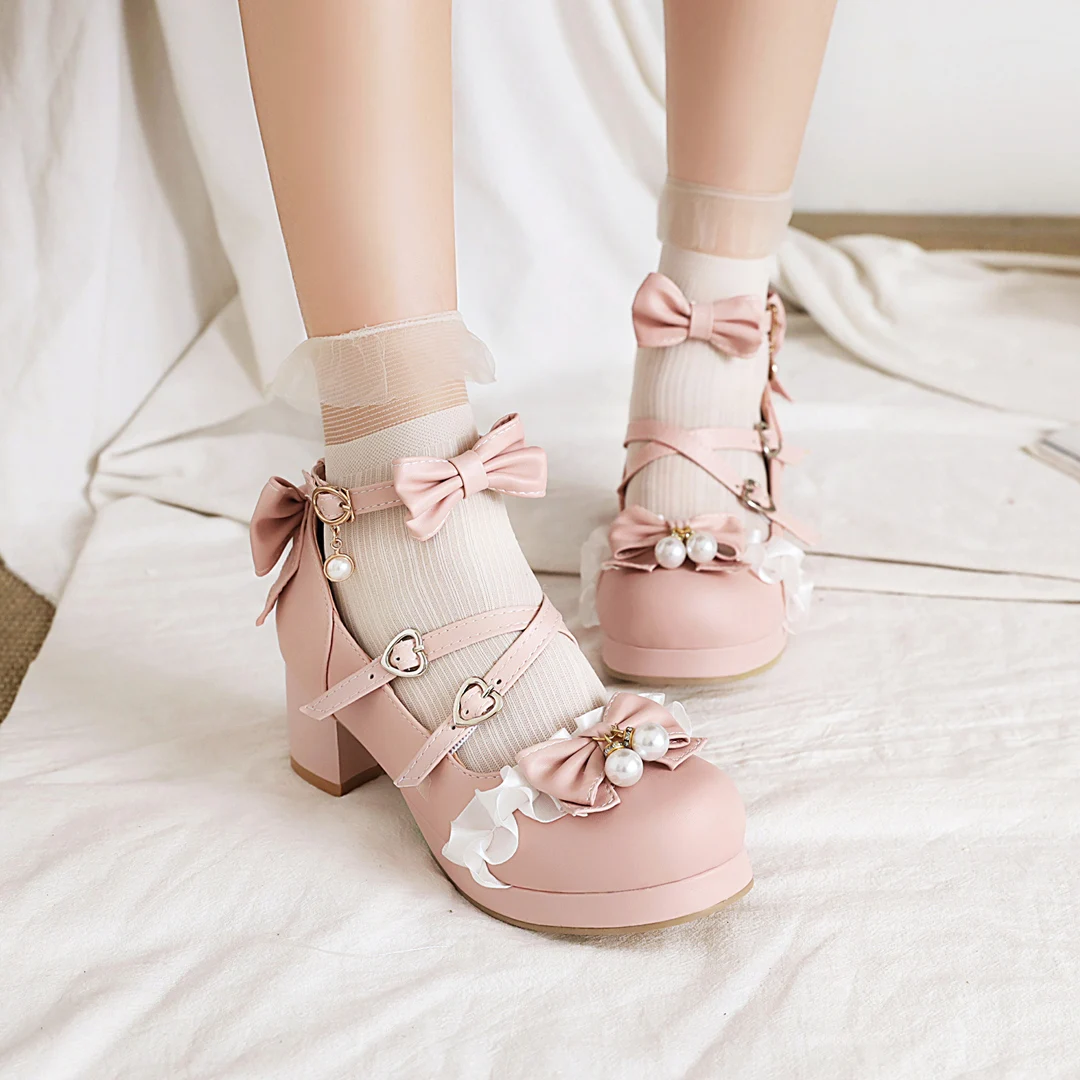 Sweet Strap Lolita High Heels Student 18-Year-Old Women's Shoes 2021 Spring New Thick Heel