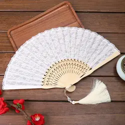 Elegant Portable Folding Fan Fan Flowers Pattern Lightweight Lace Handheld Fans Durable Tassel Pendent Chinese Fan Women