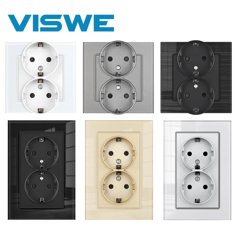 

Настенные двойные розетки европейского стандарта, панель из закаленного стекла, Германия, электрические розетки переменного тока 16 А, 250 В, Россия, Испания, домашний офис