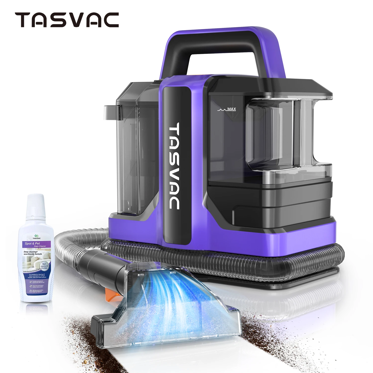 TASVAC C7 Portable Carpet & Upholstery Cleaner Machine, Spot And Stain Deep Cleaner With Two Brushes & Remover Formula For Pets,