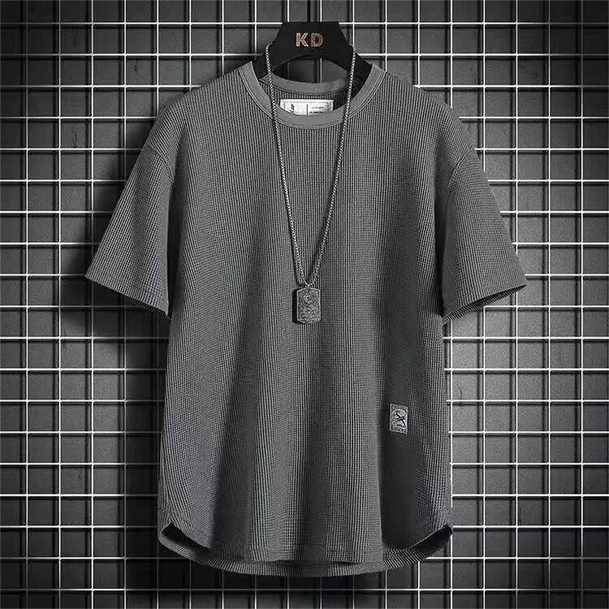 Black Waffle T-shirts For Men White Blue Tee Casual T shirt Oversized Tops 2024 Quality Unisex Short Tshirts Tees Men Clothing