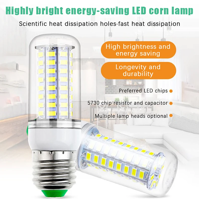 E27 LED Corn Super Bright Light Bulb 72 LED SMD 5730 Light Bulb 220V Fixture Home Chandelier Candle Light Bulb