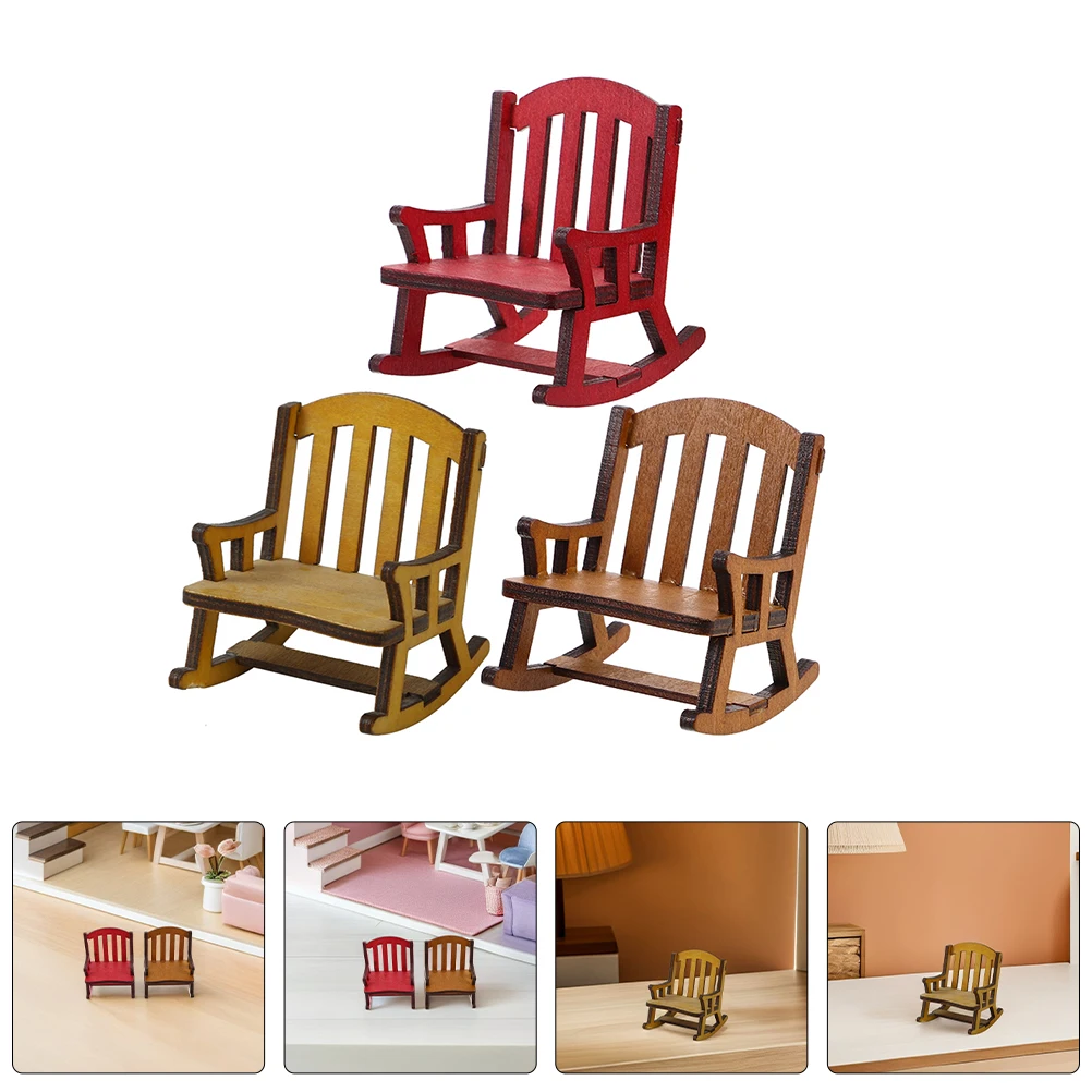

3 Pcs Creative Rocking Chair Ornaments Dollhouse Model Miniature Furniture Fairy Garden Accessories Micro Landscape Props Wood