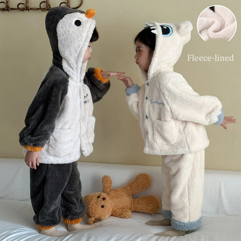أطفال الفانيلا منامة مجموعة 1-10 سنوات 2025 الخريف الشتاء الحراري الكرتون الأطفال ملابس خاصة ملابس المنزل الفتيان الفتيات المرجان الصوف #2