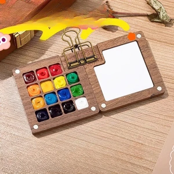 

Watercolor travel box Mini paint Walnut wood sub-packaging Solid portable sketch painting board
