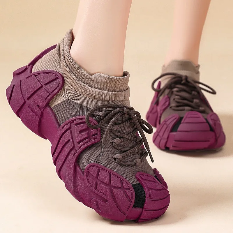 Women's New Autumn Winter Running Shoes with Soft Bottom and Fleece Lining Purple Color Platform Shoes Comfortable and Durable