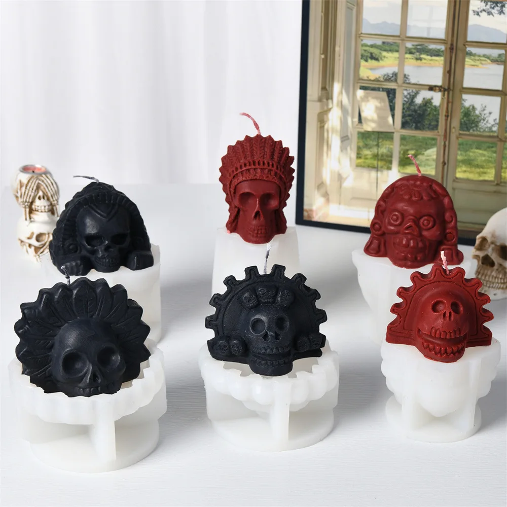 

New Gear Skull Silicone Candle Mold Skull Halloween Decoration Aromatherapy Plaster Epoxy Resin Molds Candle Making Supplies