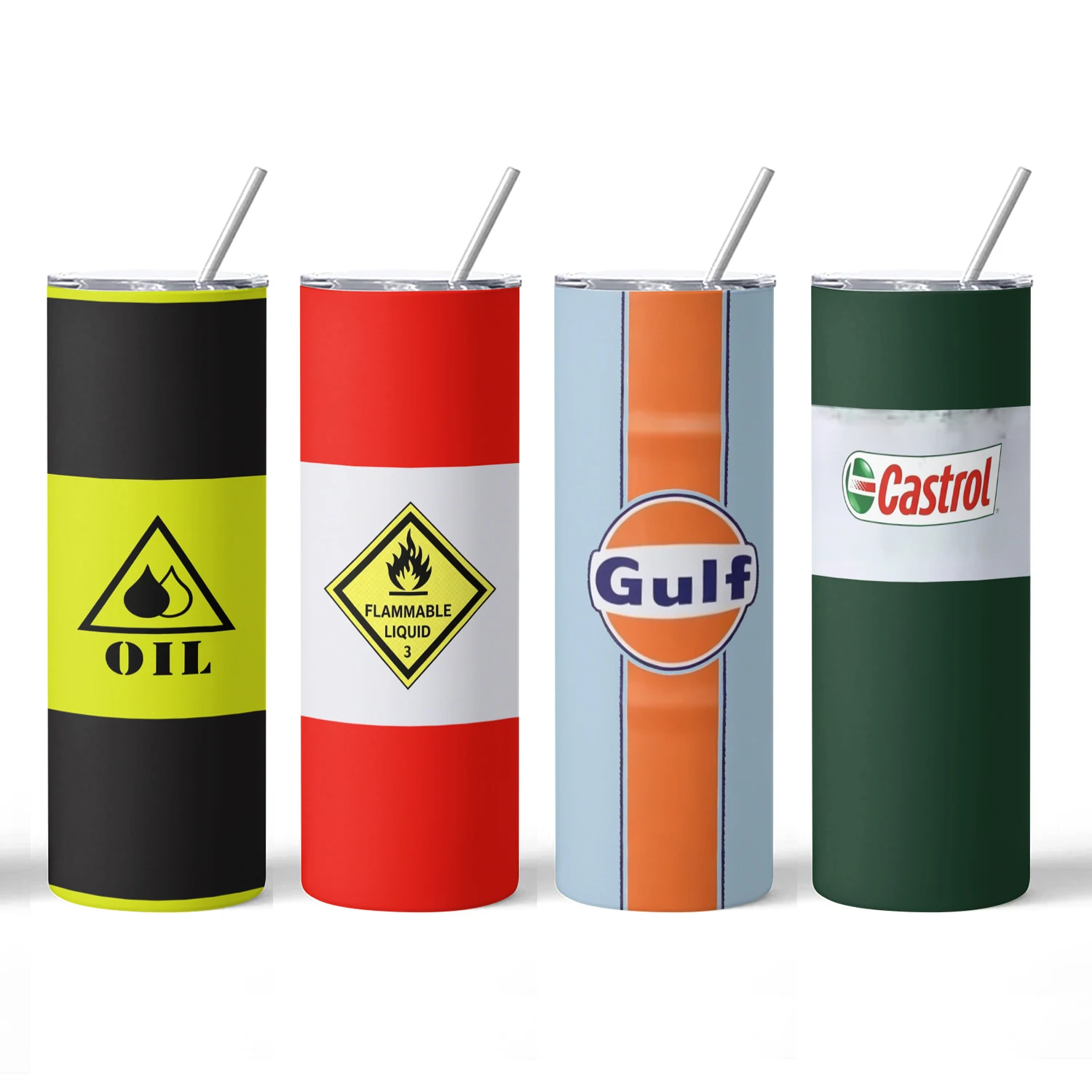 20oz Gulf Retro Racing Stripes Tumbler Stainless Steel Vacuum Cup with Straw Gift for Men Mechanic and Car Racing Fans Drinkware