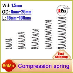 65Mn Steel Wire Diameter 1.5mm Micro Small Compression Spring OD:8mm-25mm Length 15mm~100mm Customizable 10Pcs