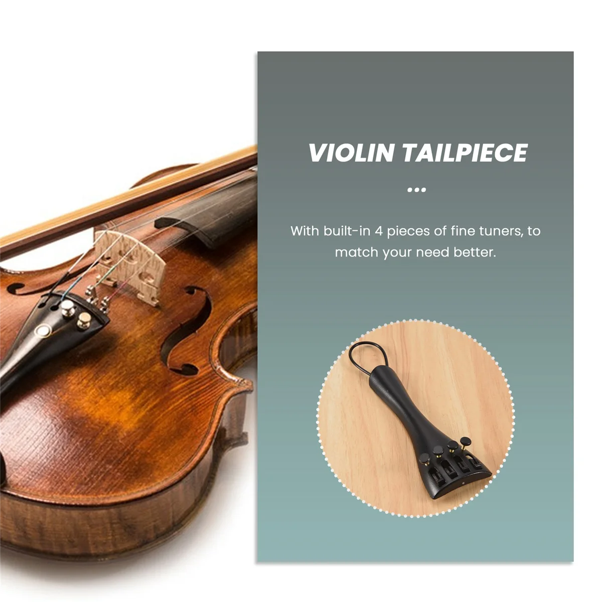 AT413/4 4/4 Viool Fiddle Staartstuk Hill Style met 1 stks Tailgut Tailcord 4 Fijnstemmers Aluminium Duurzaam Sterk