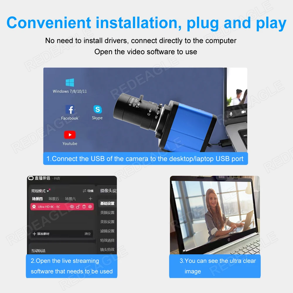 HD 4K 8MP IMX415 USB Webcam 2160P Live Streaming Usb Camera With 5-50mm CS Manual Zoom Lens UVC Plug and play For YouTube/OBS