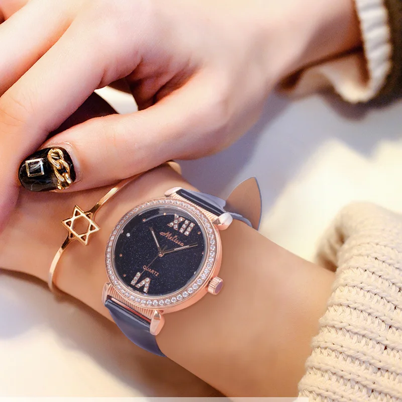 ¡Oferta! Melissa-reloj multifunción de cristal para hombre y mujer, pulsera de cuero con varios tipos antiguos, sin horario, regalo para chicas
