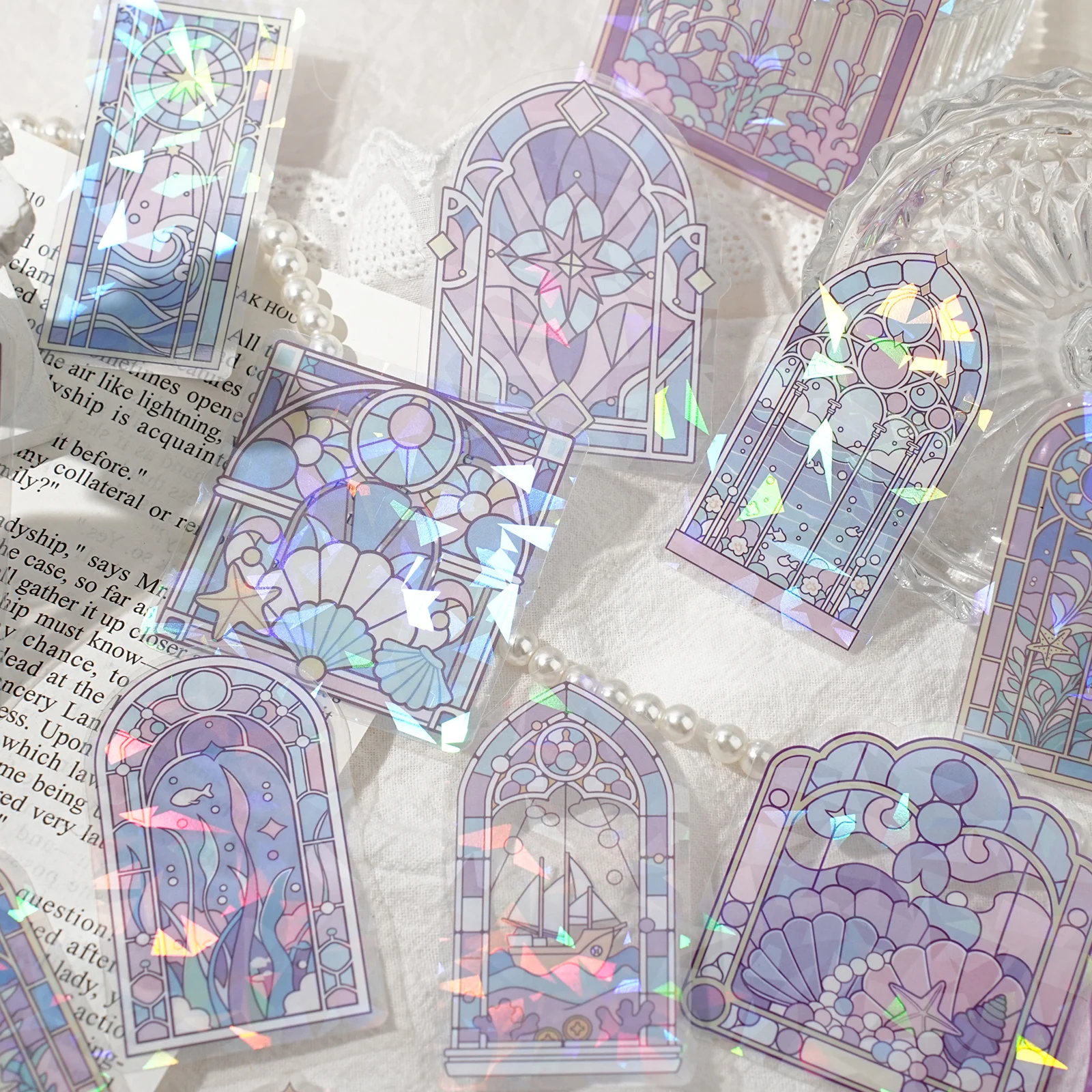 Etori Life 15Pcs Purple-Toned Ocean Window Pattern Pet Sticker Pack, Underwater Creature Stained Glass Window Design DIY Scrapbooking Material Suitable for Laptops, Phone Backs, Photo Albums, Handbags, Guitars, Sticker Books, Helmets and Bicycles, Postcards and Envelopes, Scrapbooking Supplies, Room Decoration, Art Aesthetics, Die-Cutting Craft, Cycling Decals, Gifts for Friends view 6