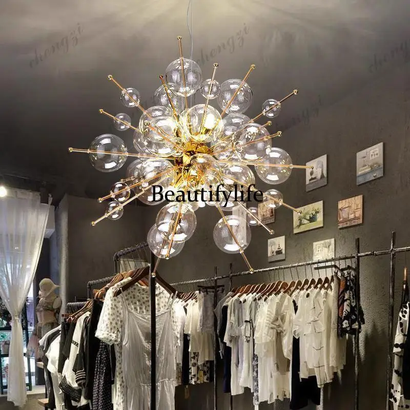 Glass transparent ball chandelier creative personalized clothing store decorative light Nordic living room bedroom led lamp