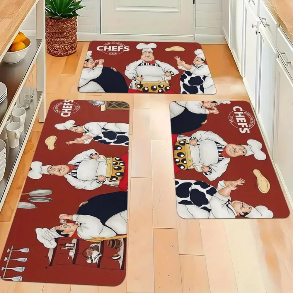 Tapis de sol de cuisine de Chef de dessin animé, lavable, pour buanderie, paillasson d'entrée, de bienvenue, de chevet, de décoration de maison, antidérapant, 1 pièce/2 pièces