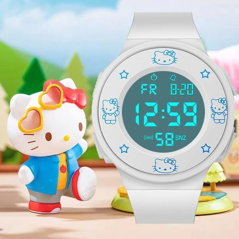 Sanrio Hello Kitty LED Luminous Watch Kawaii Anime Cartoon Sports Electronic Digital Watch Children Multi-Functional Watch Gifts